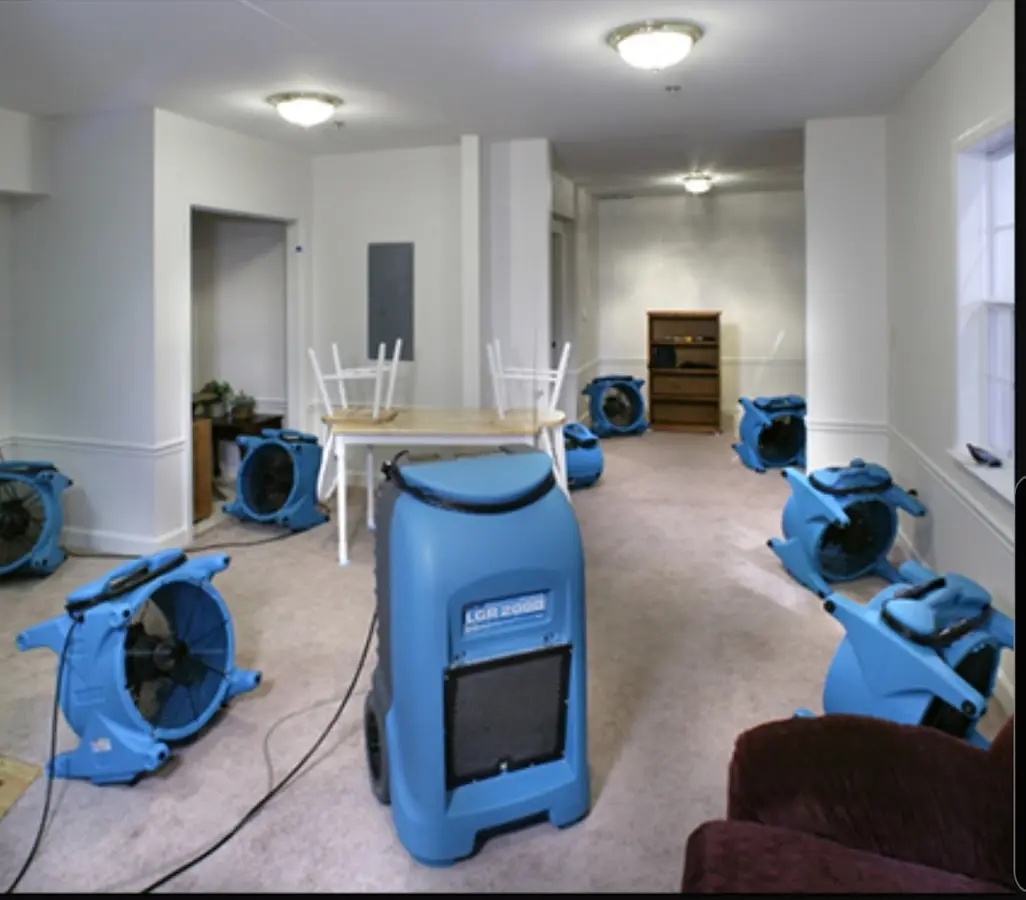 Air movers and dehumidifier setup for Water Extraction & Removal in Martic